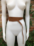 Leather 80s style obi belt . Wrap belt in camel BROWN. Waist belt in genuine leather. Saddle brown wraparound belt.Tobacco Brown dress belt