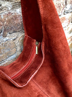 Slouch bag. Tote leather bag in burnt ORANGE with ZIPPER.Soft natural suede leather shopper bag. Terracotta carry all bag in genuine leather