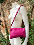 Small leather bag in magenta pink. Fuchsia Crossbody bag, shoulder bag in GENUINE leather. Hot pink bag with adjustable strap and zipper