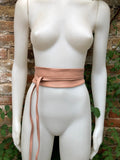 Pink obi belt in soft leather. Wrap belt in light pink. Wide waist belt in genuine leather. Wraparound belt. Boho sash in soft powder pink