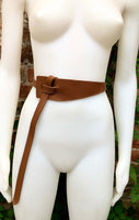 Leather 80s style obi belt . Wrap belt in camel BROWN. Waist belt in genuine leather. Saddle brown wraparound belt.Tobacco Brown dress belt