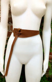 Leather 80s style obi belt . Wrap belt in camel BROWN. Waist belt in genuine leather. Saddle brown wraparound belt.Tobacco Brown dress belt