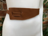 Leather 80s style obi belt . Wrap belt in camel BROWN. Waist belt in genuine leather. Saddle brown wraparound belt.Tobacco Brown dress belt