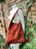 Slouch bag. Tote leather bag in burnt ORANGE with ZIPPER.Soft natural suede leather shopper bag. Terracotta carry all bag in genuine leather