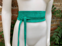 Green suede OBI belt, SASH in turquoise green natural soft suede,waist belt, teal sash, obi, boho belt, bohemian sash, boho teal green belt