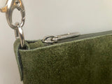 Suede leather bag in moss green. Cross body bag, shoulder bag in GENUINE leather. Small leather bag with adjustable strap and zipper.