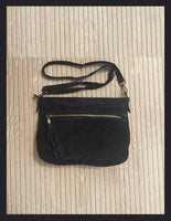 Cross body suede bag in BLACK. Genuine leather. Soft natural suede. Boho bag in BLACK. Messenger bag, fits most tablets.