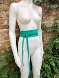 Green suede OBI belt, SASH in turquoise green natural soft suede,waist belt, teal sash, obi, boho belt, bohemian sash, boho teal green belt