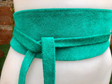 Green suede OBI belt, SASH in turquoise green natural soft suede,waist belt, teal sash, obi, boho belt, bohemian sash, boho teal green belt