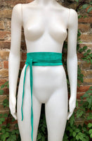 Green suede OBI belt, SASH in turquoise green natural soft suede,waist belt, teal sash, obi, boho belt, bohemian sash, boho teal green belt