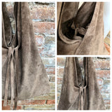 Slouch leather bag in Light brown suede . Large shoulder bag in genuine leather. Taupe origami bag with brown leather accent. Large shopper