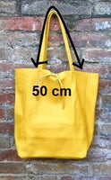 Tote leather bag in mustard YELLOW. Soft natural GENUINE leather bag. Large yellow leather shopper. Laptop or book bag in mustard.