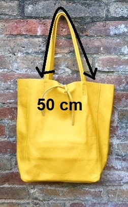 Mustard YELLOW tote leather bag. Soft natural GENUINE leather bag. Large yellow leather shopper with ZIPPER. Laptop or book bag in mustard.