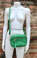 Small leather bag in bright green. Cross body bag, shoulder bag in GENUINE leather. Green leather bag with adjustable strap,zipper + tassel