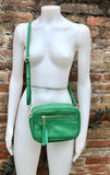 Small leather bag in bright green. Cross body bag, shoulder bag in GENUINE leather. Green leather bag with adjustable strap,zipper + tassel