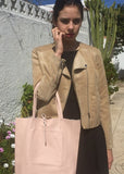 Pink leather bag. TOTE leather shopper in light PINK. Genuine leather. Soft natural shoulder bag for your laptop, ipad, tablet or books.