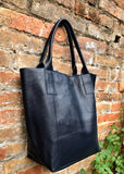 Tote leather bag in BLACK. Leather shopper in GENUINE leather. Large carry all bag for your laptop, books. Black leather shopper bag