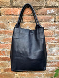 Tote leather bag in BLACK. Leather shopper in GENUINE leather. Large carry all bag for your laptop, books. Black leather shopper bag