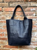 Tote leather bag in BLACK. Leather shopper in GENUINE leather. Large carry all bag for your laptop, books. Black leather shopper bag