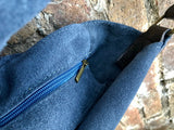 Slouch leather bag in DENIM blue. Hobo shoulder bag. Boho bag. Book or tablet bags in suede.Blue suede bag.