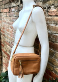 Small leather bag in Camel brown. Cross body bag, shoulder bag in GENUINE leather. Saddle brown leather bag with adjustable strap and zipper