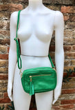 Small leather bag in bright green. Cross body bag, shoulder bag in GENUINE leather. Green leather bag with adjustable strap,zipper + tassel