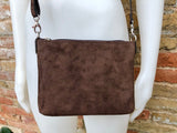 Suede leather bag in dark brown. Cross body or shoulder bag in GENUINE leather. Small leather bag in chocolate brown. Adjustable strap