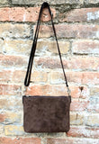 Suede leather bag in dark brown. Cross body or shoulder bag in GENUINE leather. Small leather bag in chocolate brown. Adjustable strap