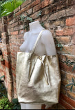 Leather tote bag in GOLD with wrap belt. Soft natural GENUINE leather bag + belt set. Leather shopper bag. Computer, tablet or Laptop bag.