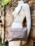 Cross body bag. BOHO soft leather bag in light PINK. Genuine leather. Pale dusty pink crossover, messenger bag. Zipper and adjustable strap