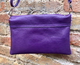 Small leather bag in purple. Crossbody or shoulder bag in GENUINE leather. Purple purse with adjustable strap and zipper underneath the flap