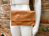 Small leather bag in camel brown. Tan crossbody bag, shoulder bag in GENUINE leather. Saddle brown bag with adjustable strap and zipper