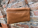 Small leather bag in camel brown. Tan crossbody bag, shoulder bag in GENUINE leather. Saddle brown bag with adjustable strap and zipper