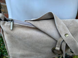 Cream crossbody suede bag. BOHO genuine leather bag in light BEIGE. Cream suede purse. Beige messenger. Zpper, flap + adjustable strap