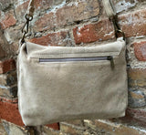 Cream crossbody suede bag. BOHO genuine leather bag in light BEIGE. Cream suede purse. Beige messenger. Zpper, flap + adjustable strap