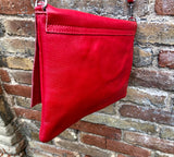 RED genuine leather bag. Cross body bag or shoulder bag in grain leather.Adjustable strap, zipper and flap.Medium size RED leather messenger