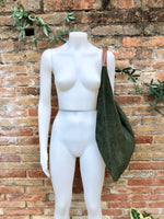 Slouch leather bag in DARK GREEN . Large shoulder leather bag. Boho bag. Laptop bags in suede. Large suede leather bag. GREEN suede bag.