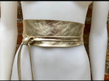 GOLD OBI belt in natural soft leather. Waist belt,wide leather belt, metallic, wrap belt, boho sash, boho wraparound gold belt