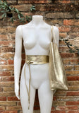 Leather tote bag in GOLD with wrap belt. Soft natural GENUINE leather bag + belt set. Leather shopper bag. Computer, tablet or Laptop bag.