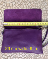 Small leather bag in purple. Crossbody or shoulder bag in GENUINE leather. Purple purse with adjustable strap and zipper underneath the flap