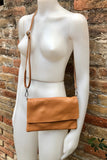 Small leather bag in camel brown. Tan crossbody bag, shoulder bag in GENUINE leather. Saddle brown bag with adjustable strap and zipper