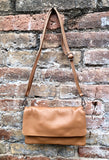 Small leather bag in camel brown. Tan crossbody bag, shoulder bag in GENUINE leather. Saddle brown bag with adjustable strap and zipper