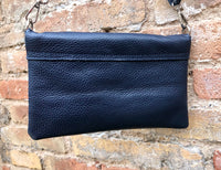 Small leather bag in NAVY BLUE. Crossbody or shoulder bag in GENUINE leather. Dark blue purse with adjustable strap. flap and zipper.