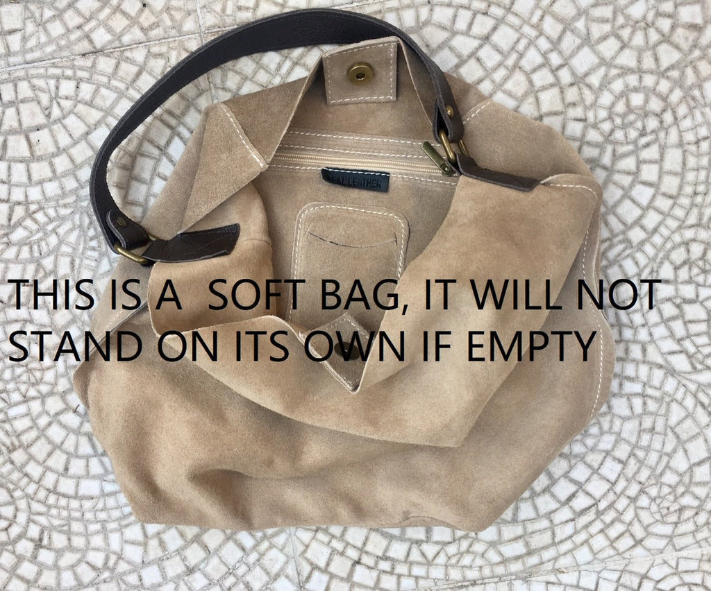 Slouch leather bag in rusty brown. Dark saddle brown hobo bag. Boho bag.Book or tablet bags in suede. Dark camel brown soft leather shopper