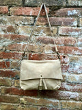 Cream crossbody suede bag. BOHO genuine leather bag in light BEIGE. Cream suede purse. Beige messenger. Zpper, flap + adjustable strap