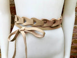 60s 70s hippy style belt. Hip or waist belt in genuine leather. Wrap belt in BEIGE. Waist belt. BEIGE wraparound belt for a dress or tunic