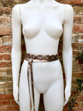 60s 70s hippy style belt. Hip - waist belt in genuine leather. BRONZE, dark GOLD wrap belt. Metallic shine waist belt for a dress or tunic