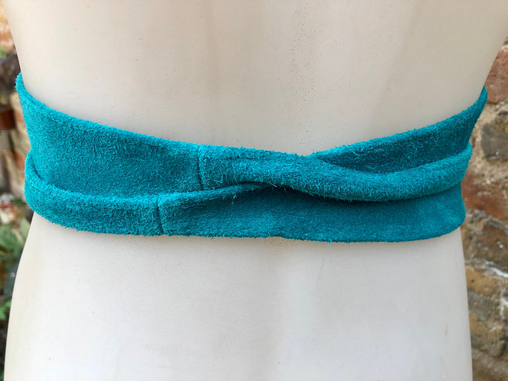 TURQUOISE suede OBI belt in natural soft leather. Blue waist belt. Soft leather belt, beige sash, boho belt, boho wrap belt