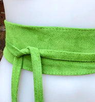 Green suede OBI belt, SASH in light green natural soft suede,waist belt, green sash, obi, boho belt, green wraparound genuine leather belt.