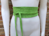 Green suede OBI belt, SASH in light green natural soft suede,waist belt, green sash, obi, boho belt, green wraparound genuine leather belt.